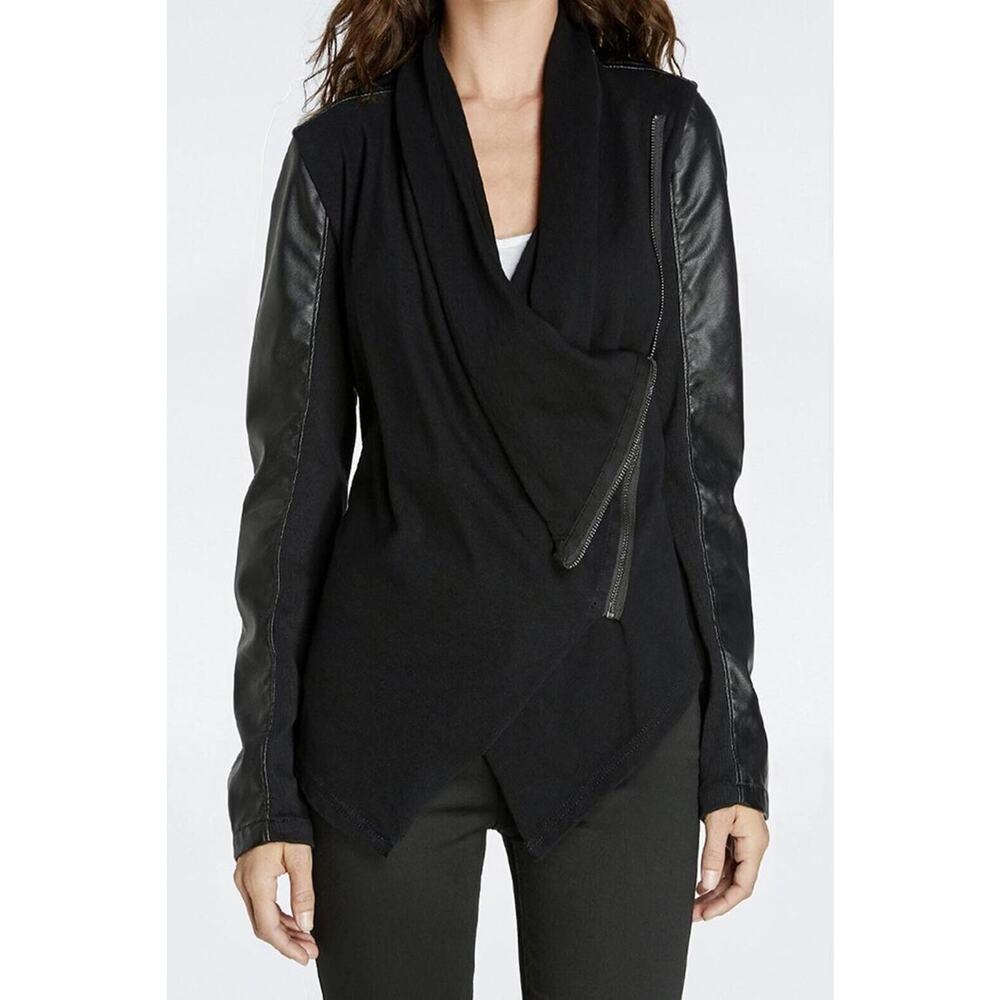 BLANKNYC Black Faux Leather Drape Wrap Jacket Vegan Coat Women S EUC